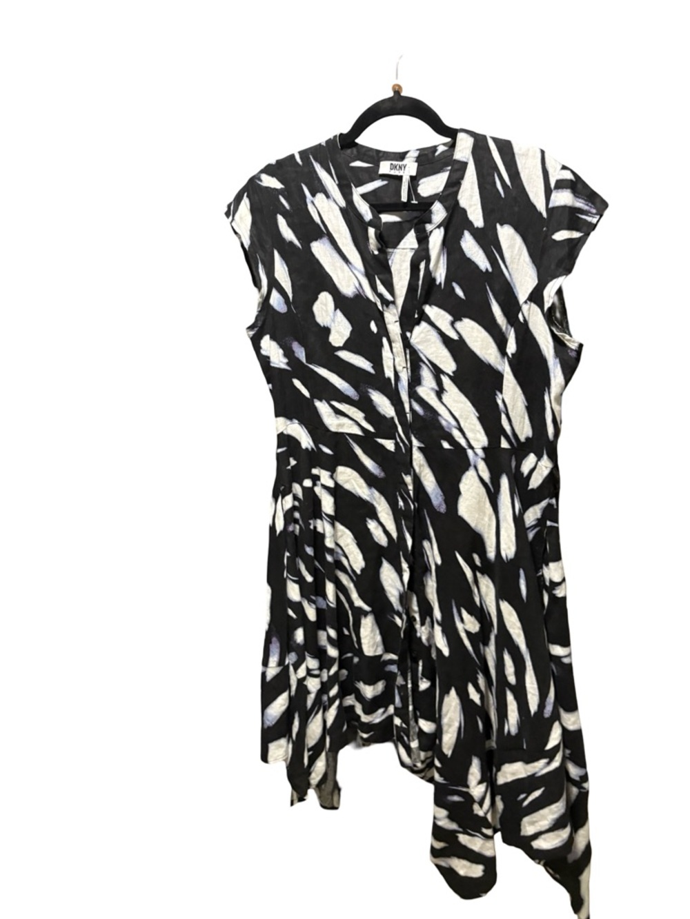 DKNY Pure Brushstroke Print Linen Blend Handkerchief Hem Dress NWT